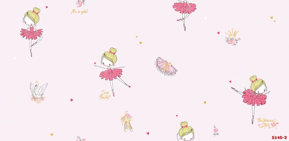 Giấy dán tường vũ công ba lê hồng phòng bé gái 5145-2